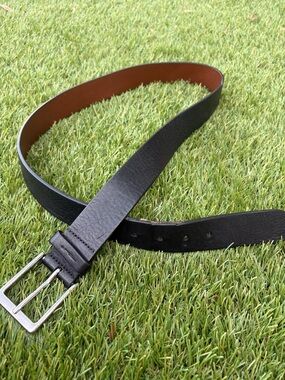 Shinola Black Leather Belt with Brown Interior and Silver Buckle